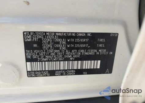 2020 Toyota Rav4 Hybrid Xle from USA, damaged, VIN 2T3RWRFV7LW073847